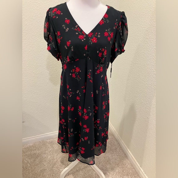 Calvin Klein Dresses & Skirts - Calvin Klein Black Dress with Red Floral Design